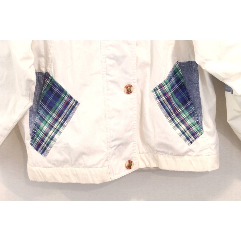 G4000 Vintage Patchwork Jacket Oversize S White Lined Hidden Full Zip Snap Up - Picture 3 of 9